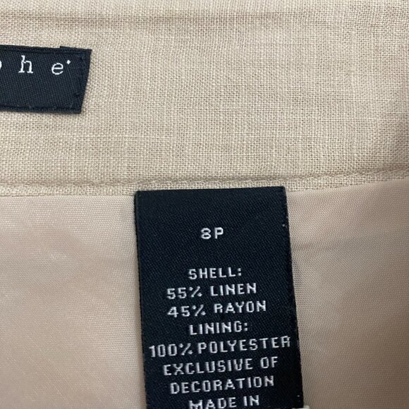 Apostrophe Floral Embroidered Tan Linen Blend Skirt, Women's Size 8P - Picture 5 of 6